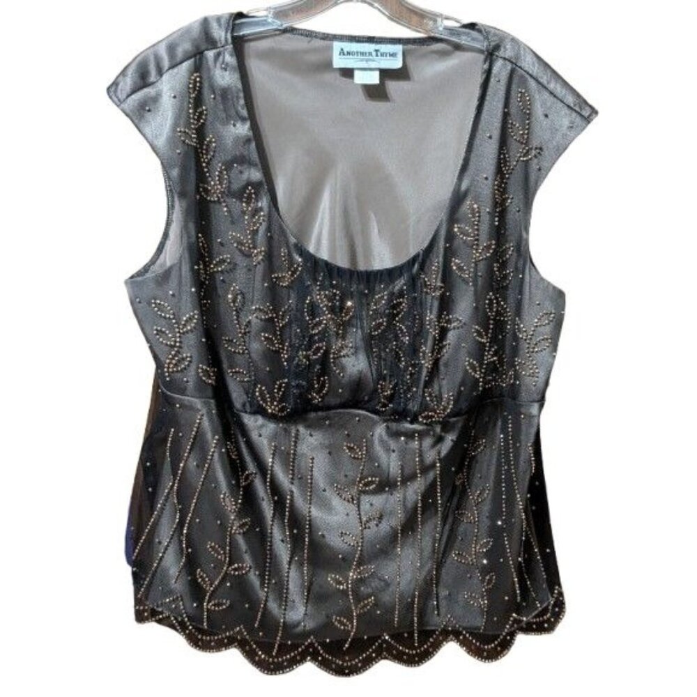 Fitted Scoop Neck Peplum Top w/ Copper Tone Embellishments Size 2XL Made in USA